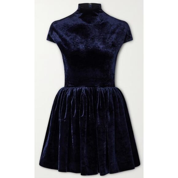 Alaia Dresses & Skirts - NWT Alaia Turtleneck Velvet Mini Dress Navy Womens FR 36 / US 4
